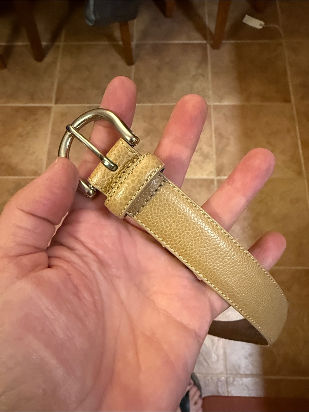 Coach Beige Textured Leather Belt with Silver Buckle. Petite